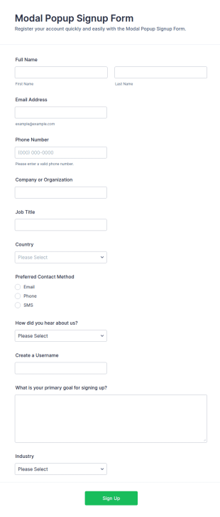 Modal Popup Signup Form Template