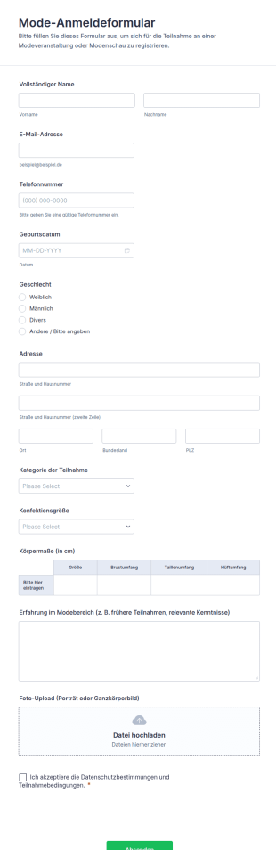 Mode Anmeldeformular