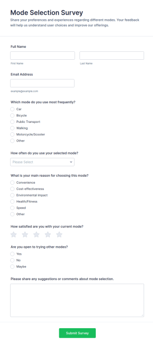 Mode Selection Survey Form Template