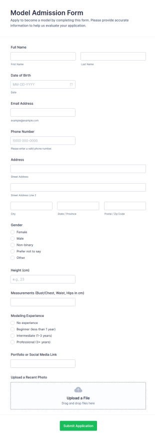 Model Admission Form Template
