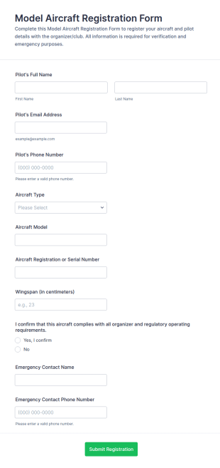 Model Aircraft Registration Form Template