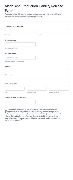 Model And Production Liability Release Form Template