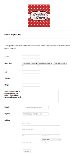 Model Application 2 Form Template