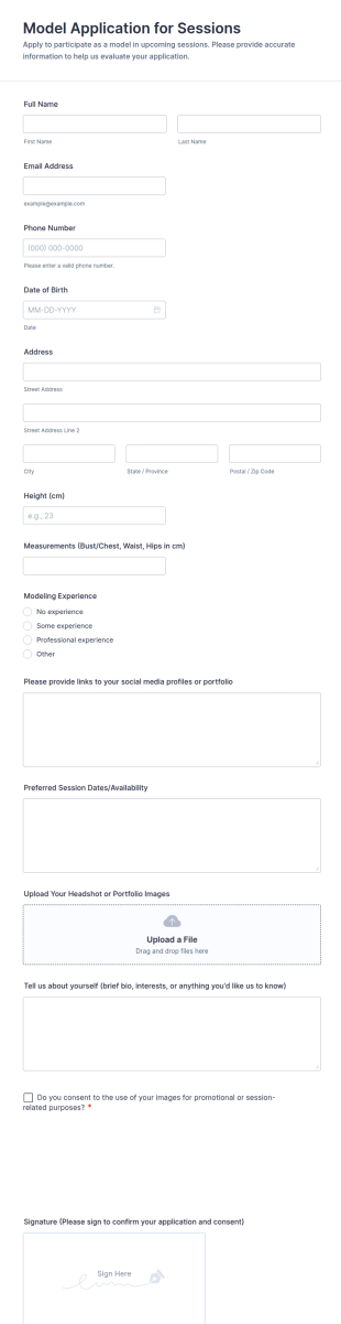 Model Application Form For Sessions