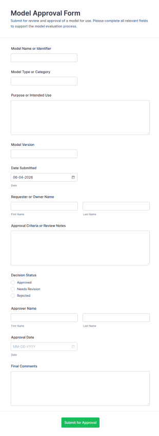 Model Approval Form Template