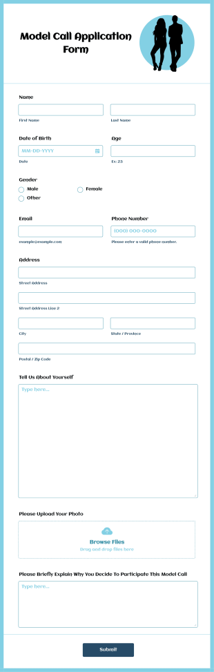 Model Call Application Form Template