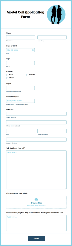 Model Call Application Form Template