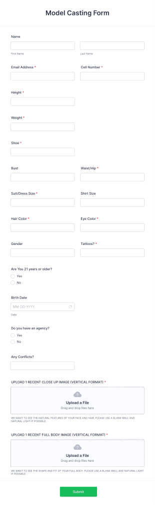 Model Casting Form Template