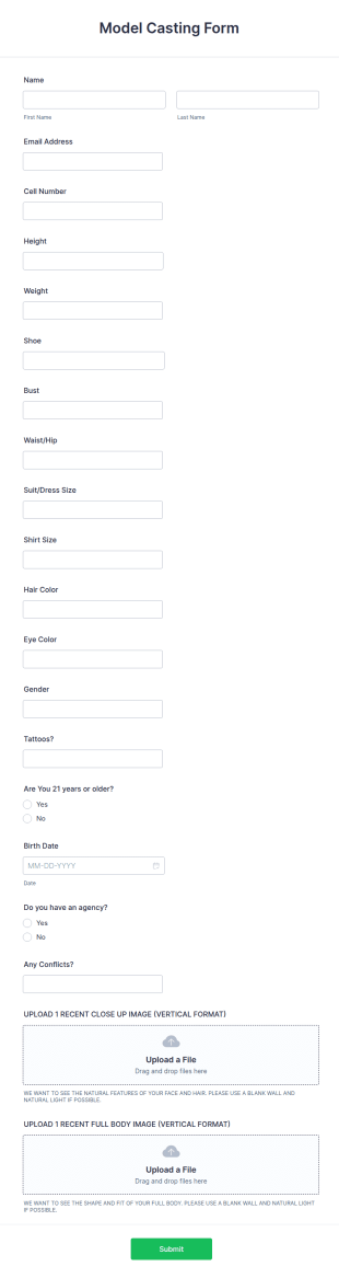 Model Casting Form Template
