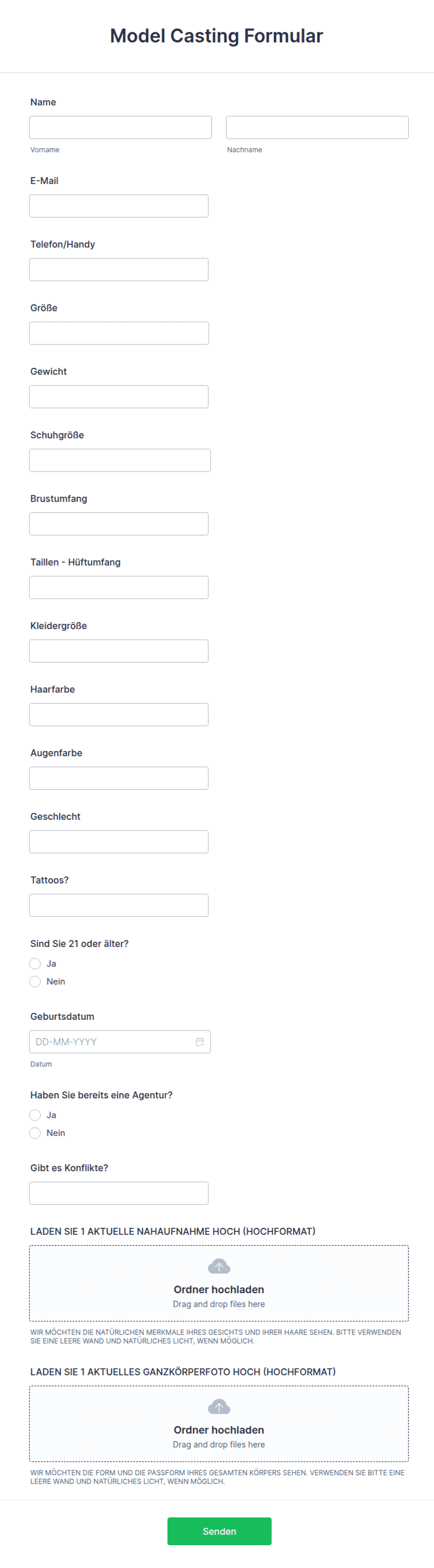 Model Formular Model Casting Formular Formularvorlage | Jotform