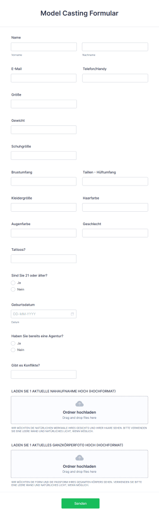 Model Casting Formular Form Template