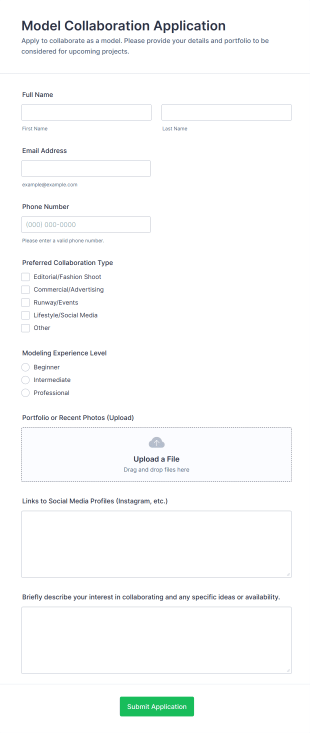 Model Collaboration Application Form Template