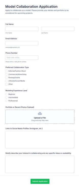 Model Collaboration Application Form Template