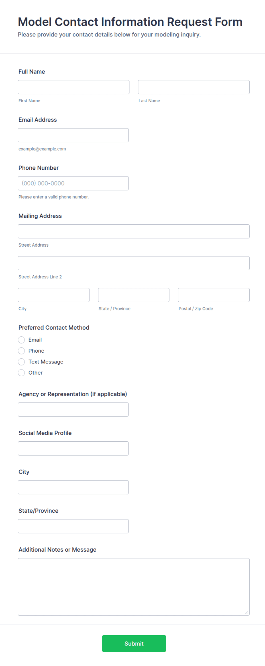 Model Contact Information Request Form Template | Jotform