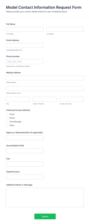 Model Contact Information Request Form Template