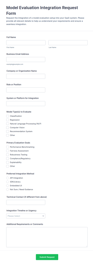 Model Evaluation Integration Request Form Template