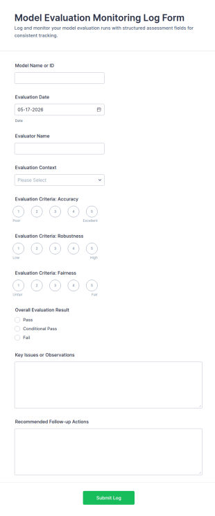 Model Evaluation Monitoring Log Form Template