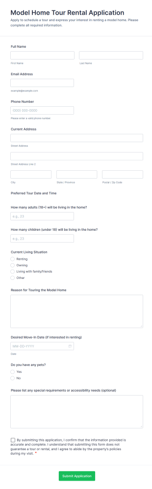 Model Home Tour Rental Application Form Template