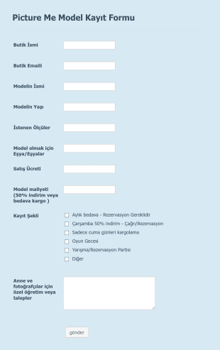 Model Kayıt Form Template