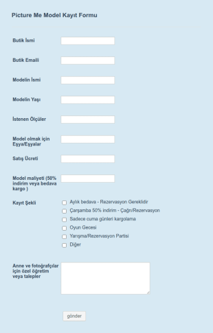 Model Kayıt Form Şablonu
