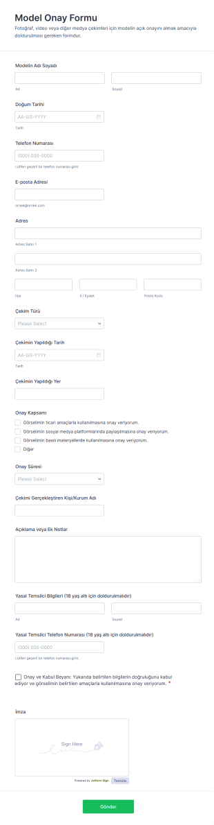 Model Onay Form Şablonu