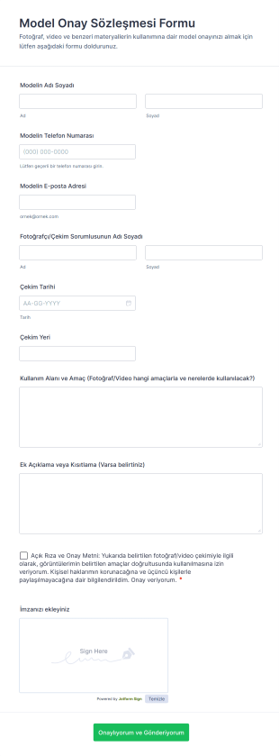 Model Onay Sözleşmesi Form Template