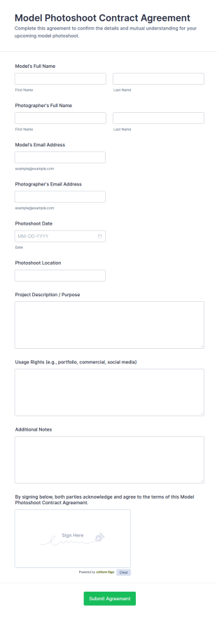 Model Photoshoot Contract Agreement Form Template