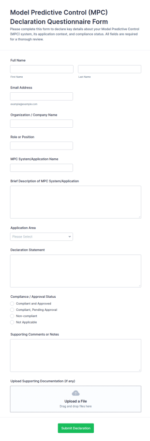 Model Predictive Control (MPC) Declaration Questionnaire Form Template