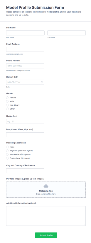 Model Profile Submission Form Template
