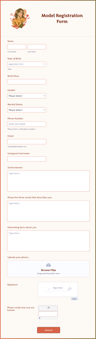 Model Registration Form Template
