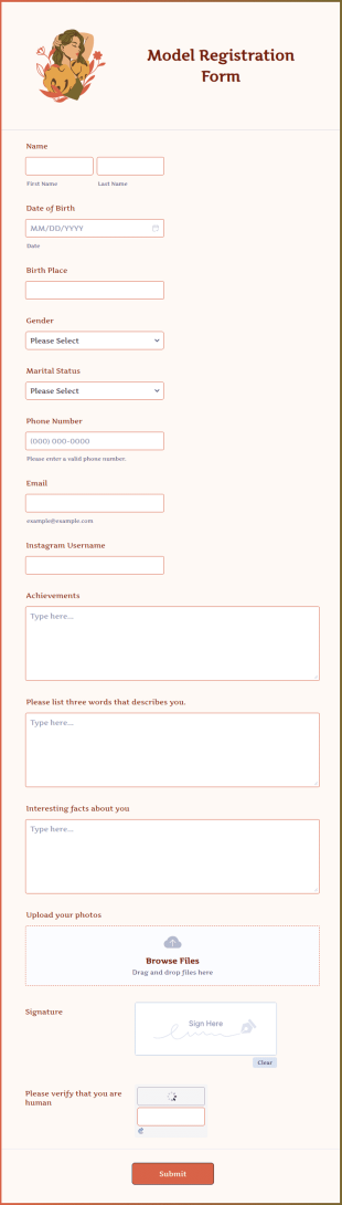 Model Registration Form Template