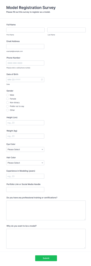 Model Registration Survey Form Template