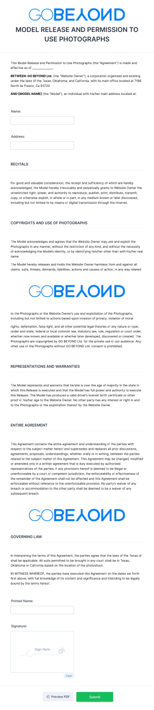 Model Release And Permission Form Template