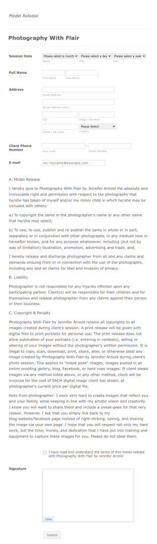 Model Release Consent Form Template