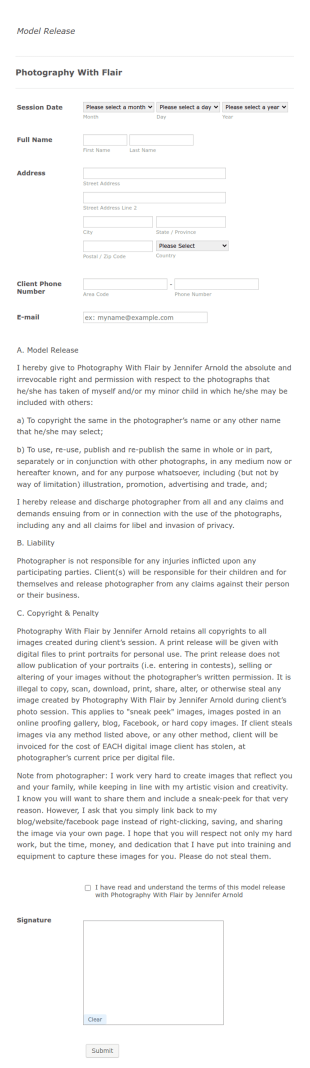 Model Release Consent Form Template