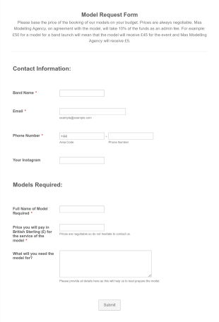 Model Request Form Template