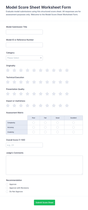 Model Score Sheet Worksheet Form Template