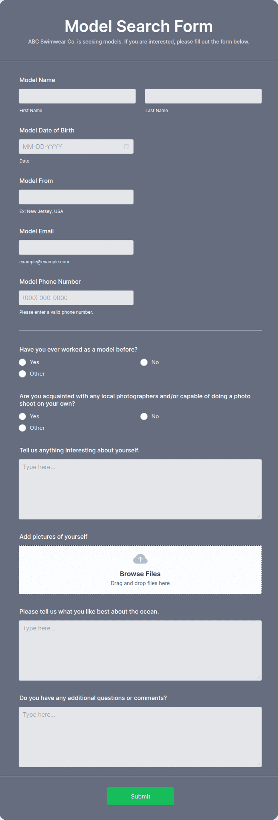Model Search Form Template | Jotform
