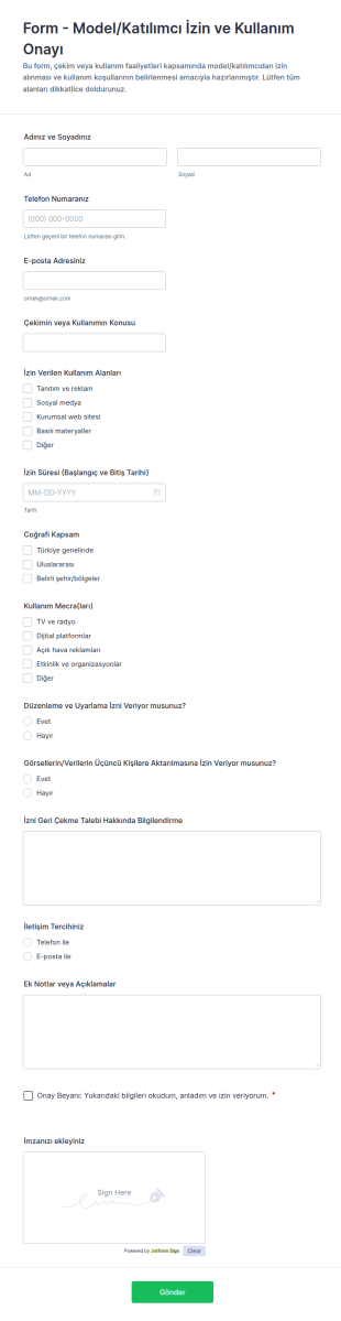 Model Serbest Bırakma Form Şablonu