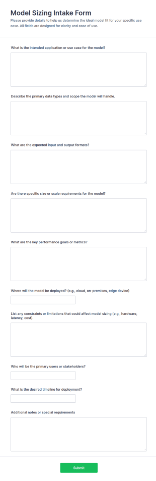 Model Sizing Intake Form Template