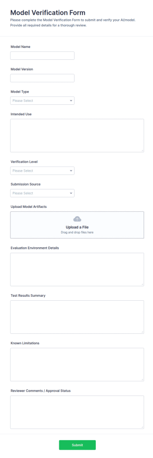 Model Verification Form Template