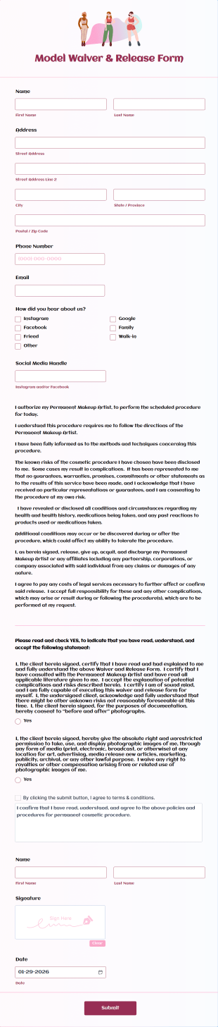 Model Waiver & Release Form Template