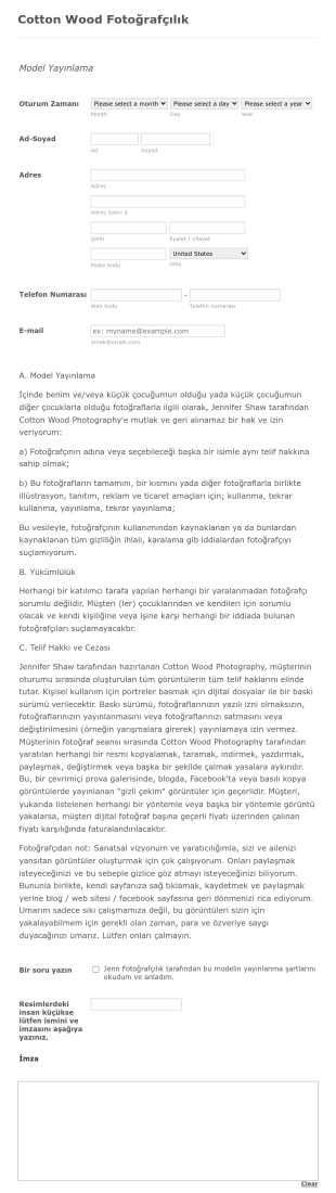 Model Yayınlama Form Şablonu