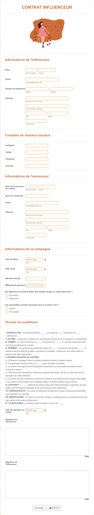 Modèle Contrat Influenceur