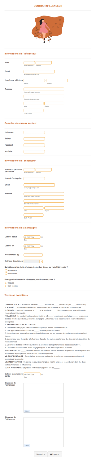 Modèle Contrat Influenceur