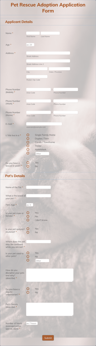 Modèle D'approbation D'adoption D'animaux Form Template