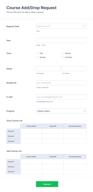 Modèle D'approbation D'ajout/de Suppression De Cours Form Template