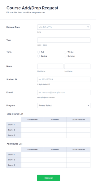Modèle D'approbation D'ajout/de Suppression De Cours