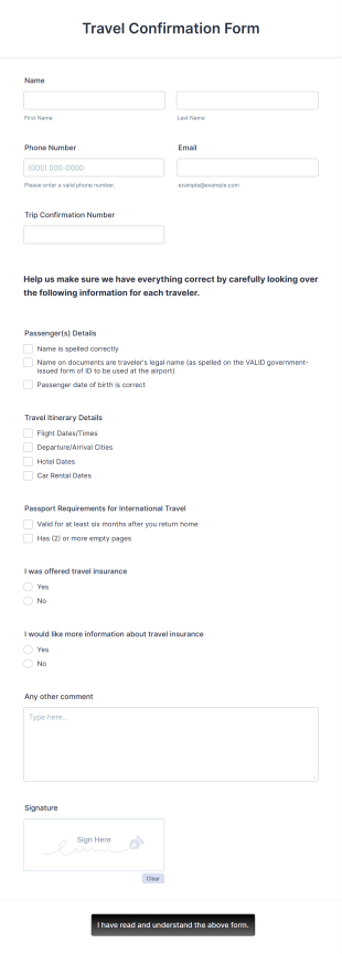 Modèle D'approbation Des Détails Du Voyage Form Template