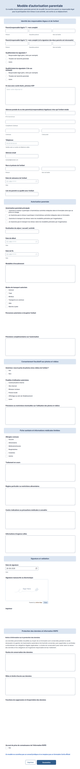 Modèle D’autorisation Parentale